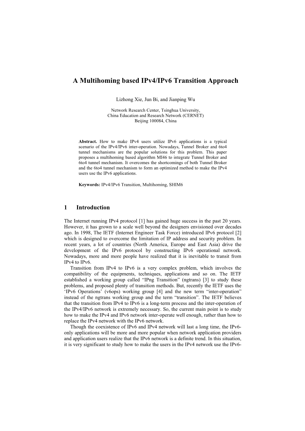 A Multihoming Based Ipv4/Ipv6 Transition Approach