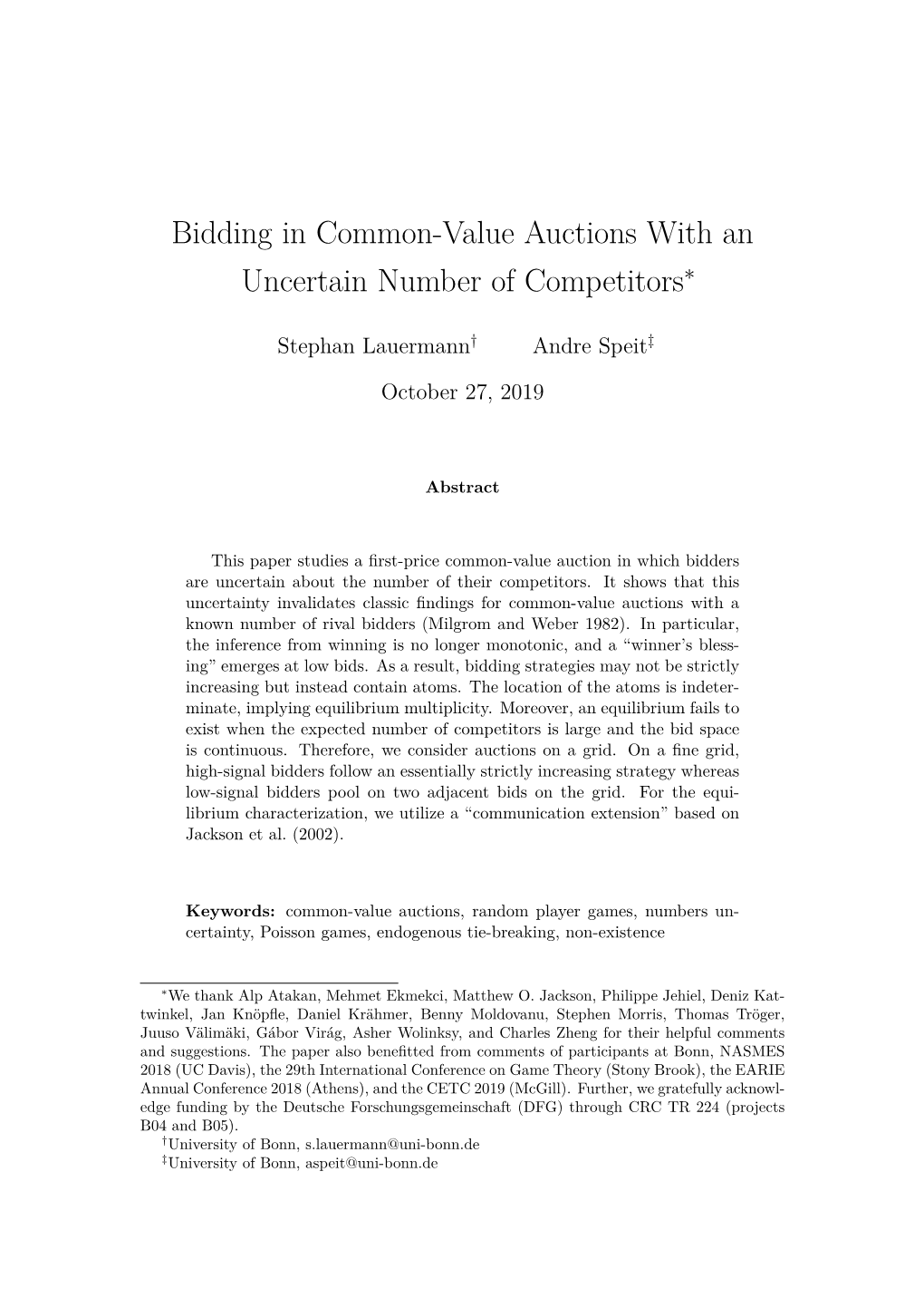 Bidding in Common-Value Auctions with an Uncertain Number of Competitors∗