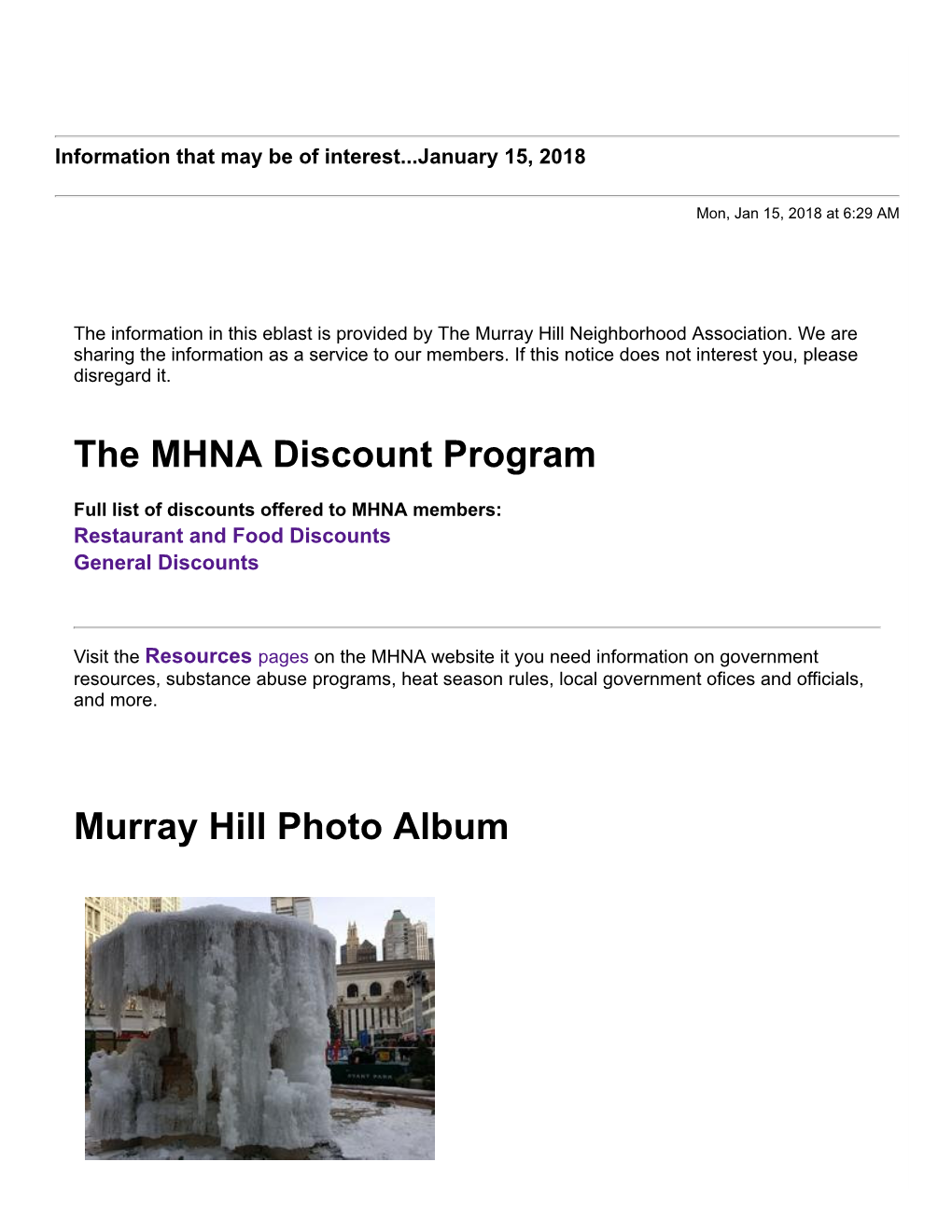 The MHNA Discount Program Murray Hill Photo Album