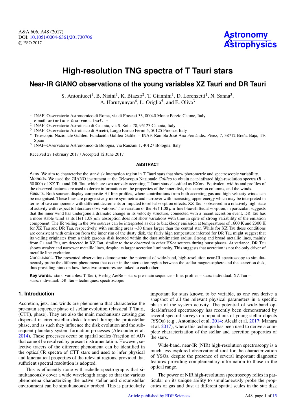 High-Resolution TNG Spectra of T Tauri Stars Near-IR GIANO Observations of the Young Variables XZ Tauri and DR Tauri