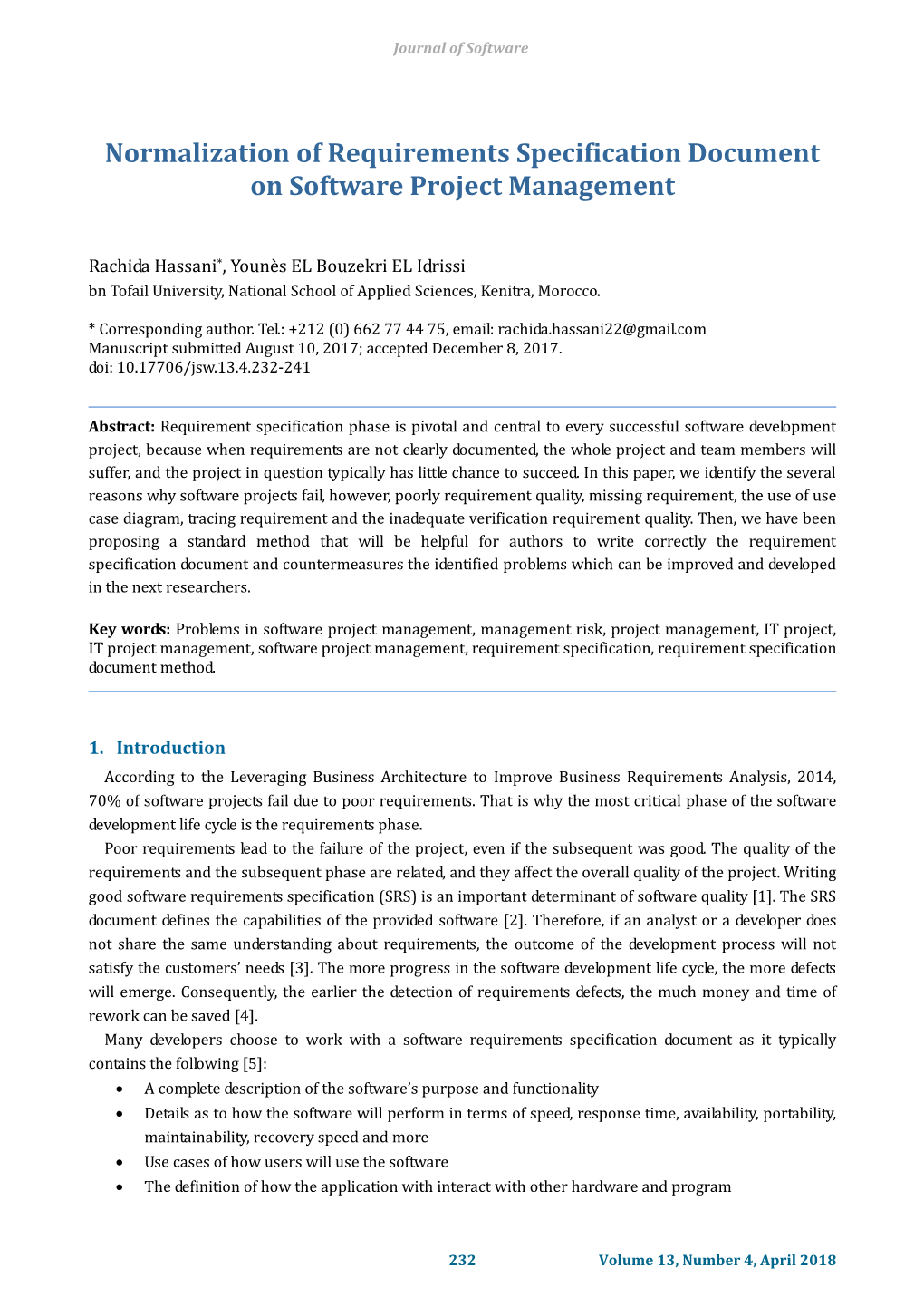 Normalization of Requirements Specification Document on Software Project Management