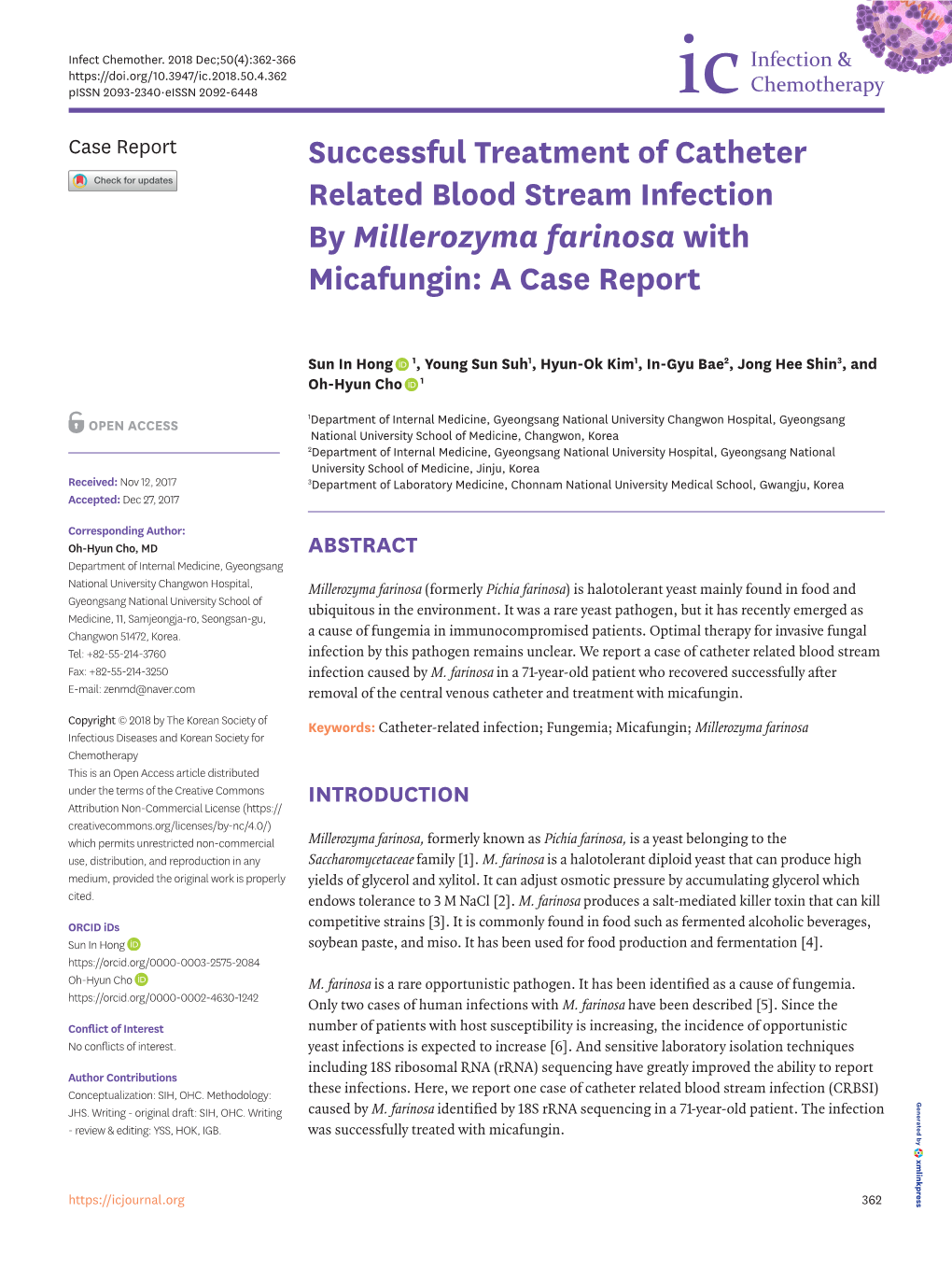 Successful Treatment of Catheter Related Blood Stream Infection by Millerozyma Farinosa with Micafungin: a Case Report