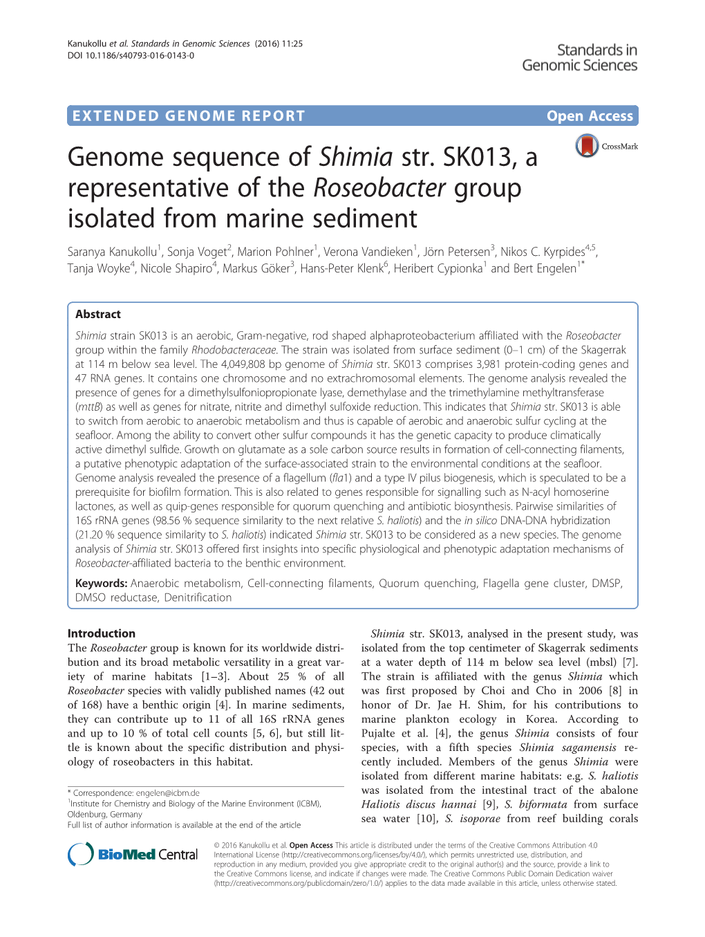 Genome Sequence of Shimia Str. SK013, a Representative of The