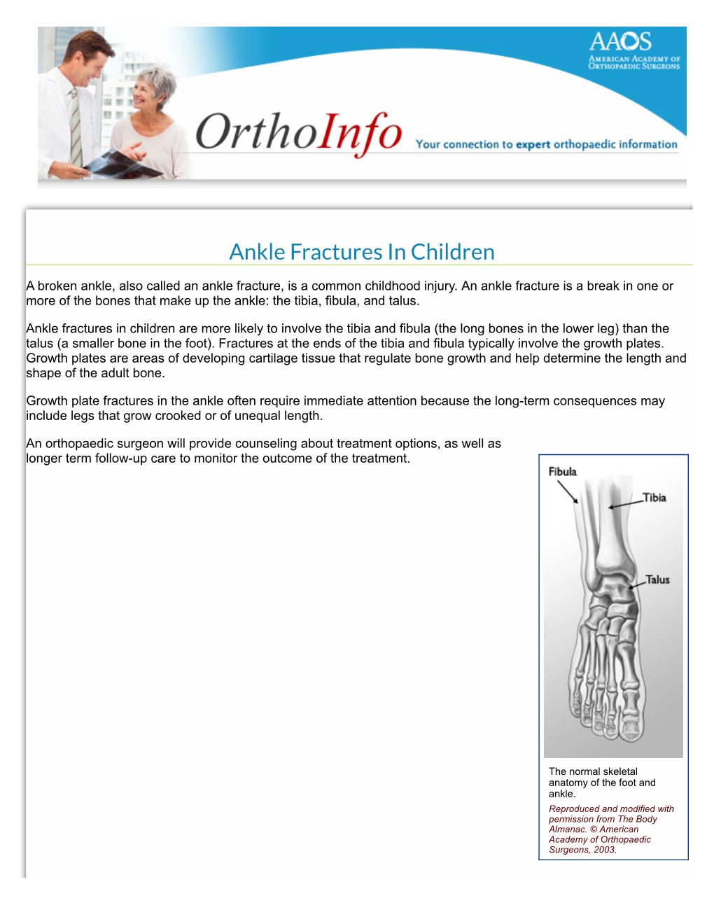 Ankle Fractures in Children-Orthoinfo