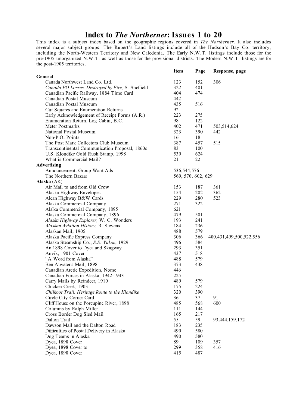 Northerner 1-20 Index FINAL