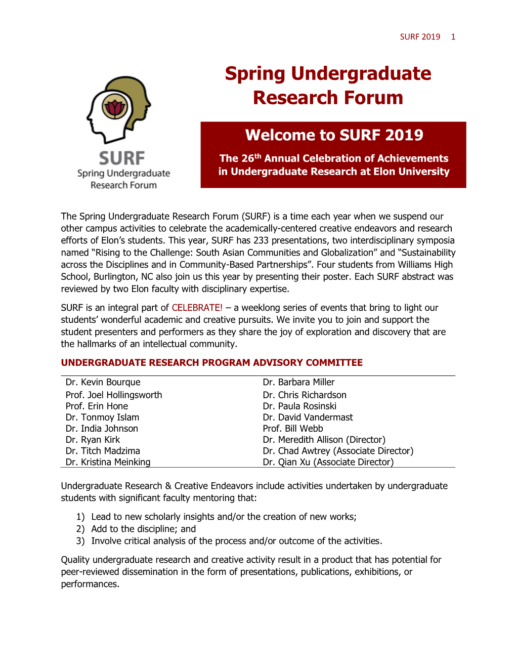 Spring Undergraduate Research Forum