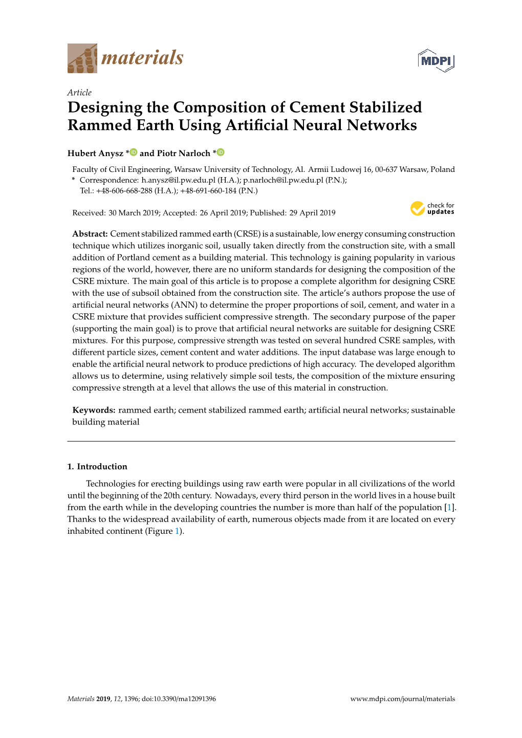 Designing the Composition of Cement Stabilized Rammed Earth Using Artiﬁcial Neural Networks