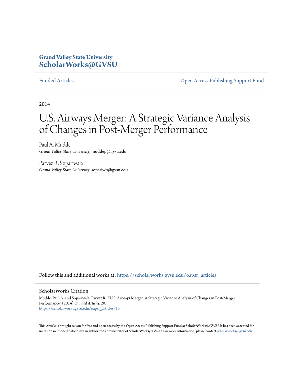 A Strategic Variance Analysis of Changes in Post-Merger Performance Paul A
