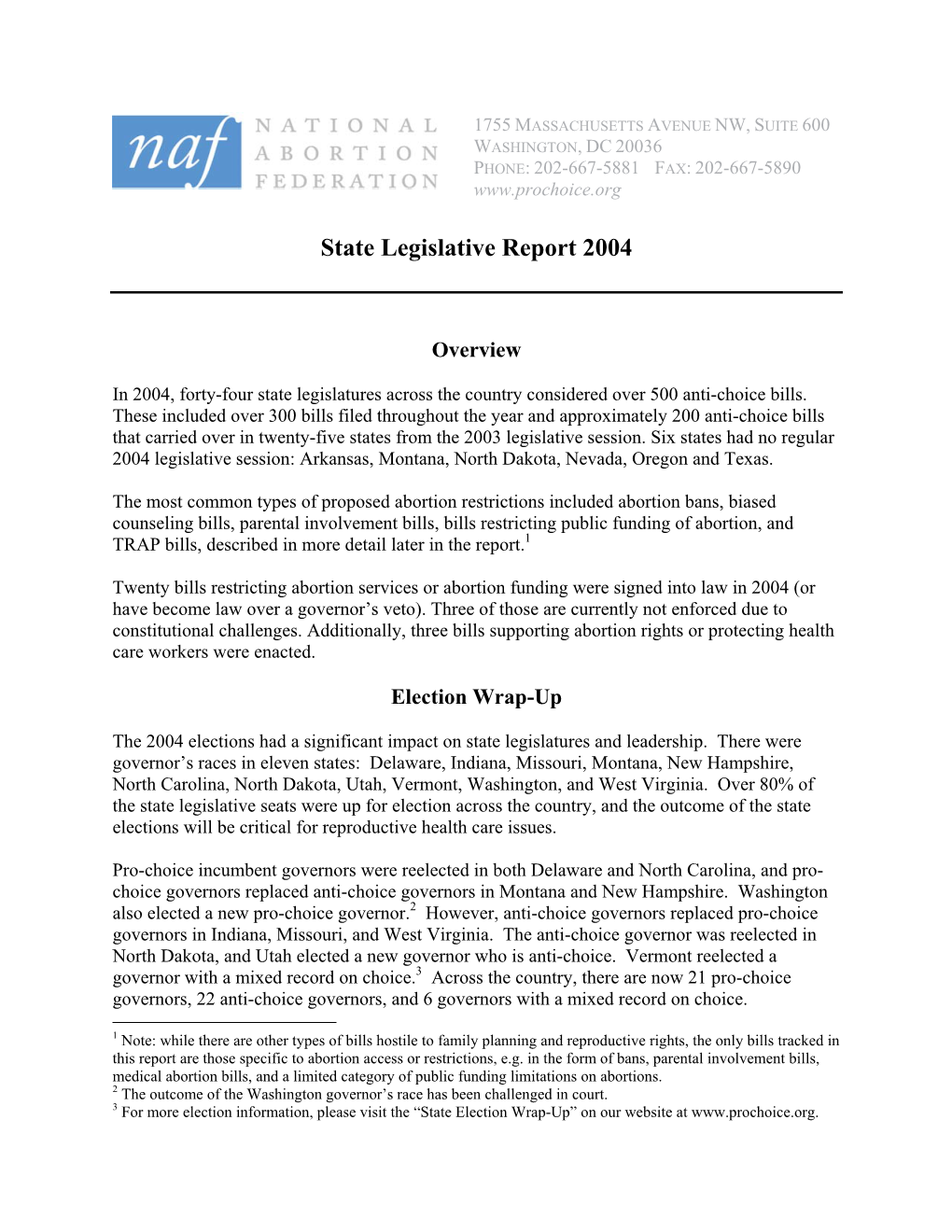 State Legislative Report 2004