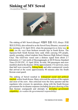 Sinking of MV Sewol - Excerpted from Wikipedia