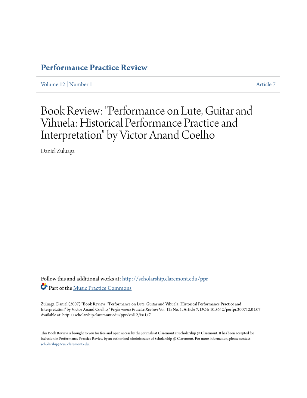 Performance on Lute, Guitar and Vihuela: Historical Performance Practice and Interpretation