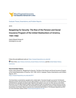 The Rise of the Pension and Social Insurance Program of the United Steelworkers of America, 1941-1960