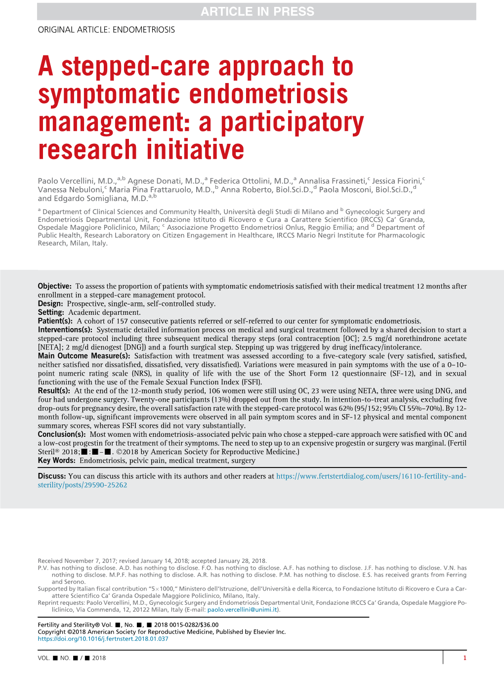 A Stepped-Care Approach to Symptomatic Endometriosis Management: a Participatory Research Initiative