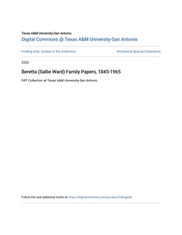 Beretta (Sallie Ward) Family Papers, 1845-1965