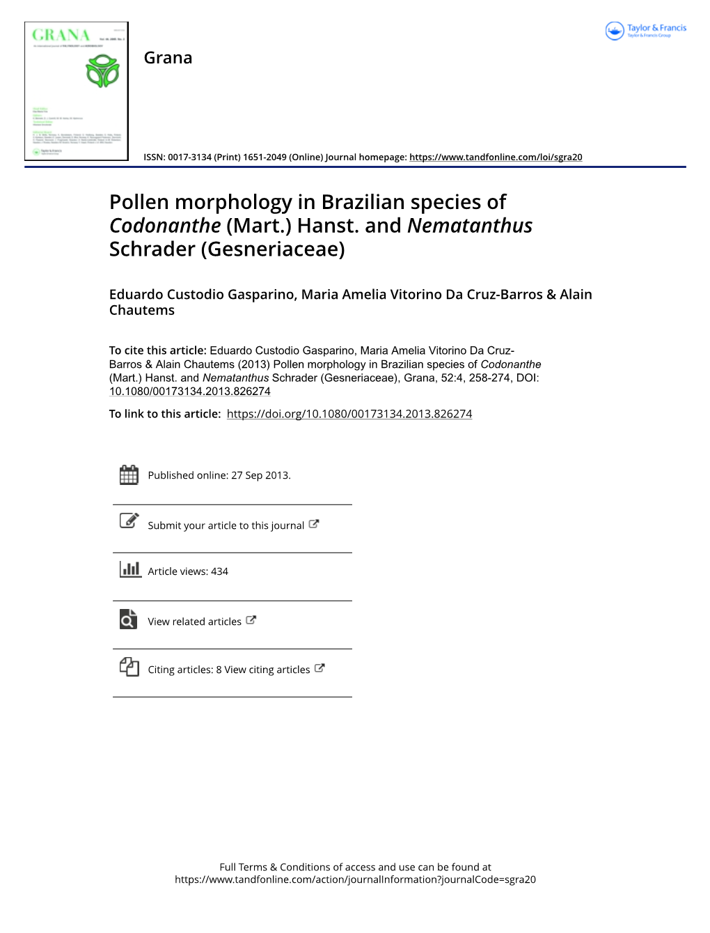 Pollen Morphology in Brazilian Species of Codonanthe (Mart.) Hanst