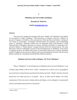 2 Hinduism and Universality in Religion Kusumita P. Pedersen Email