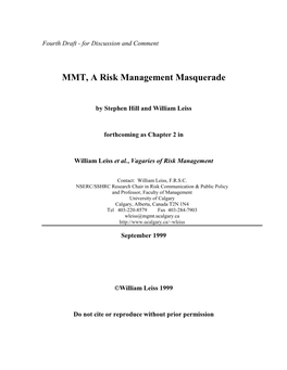 MMT, a Risk Management Masquerade