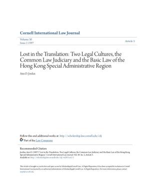Two Legal Cultures, the Common Law Judiciary and the Basic Law of the Hong Kong Special Administrative Region Ann D