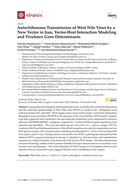 Autochthonous Transmission of West Nile Virus by a New Vector in Iran, Vector-Host Interaction Modeling and Virulence Gene Determinants