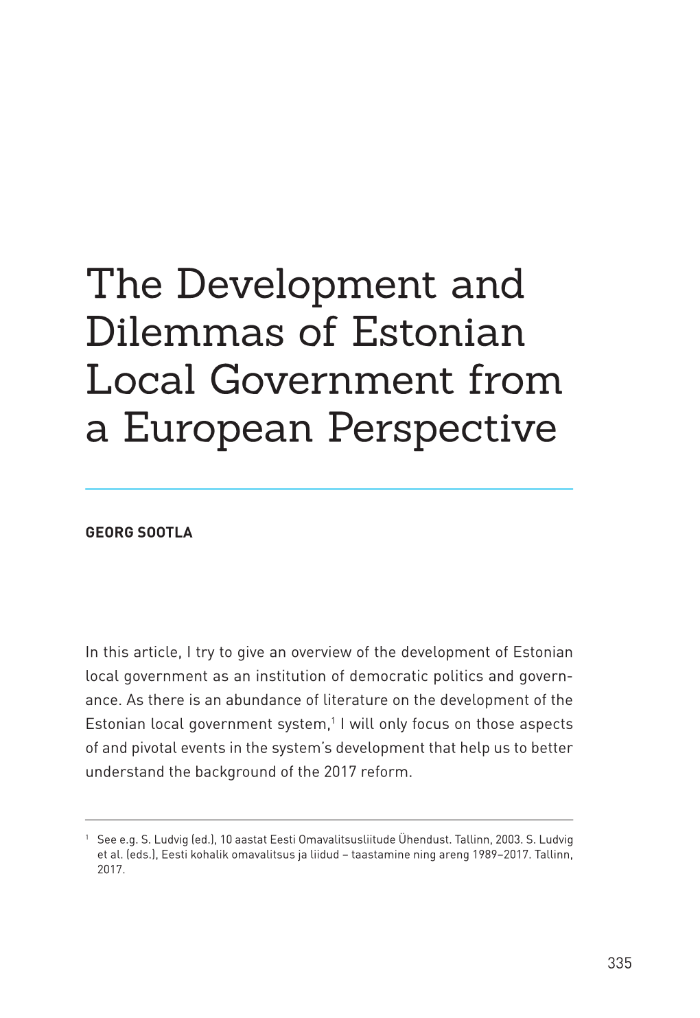 The Development and Dilemmas of Estonian Local Government from a European Perspective