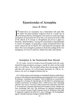 Epaminondas of Acraephia Oliver, James H Greek, Roman and Byzantine Studies; Summer 1971; 12, 2; Proquest Pg
