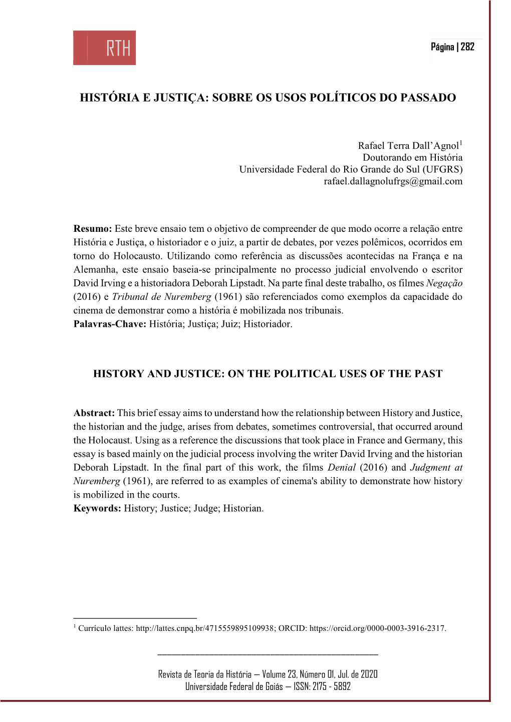 História E Justiça: Sobre Os Usos Políticos Do Passado