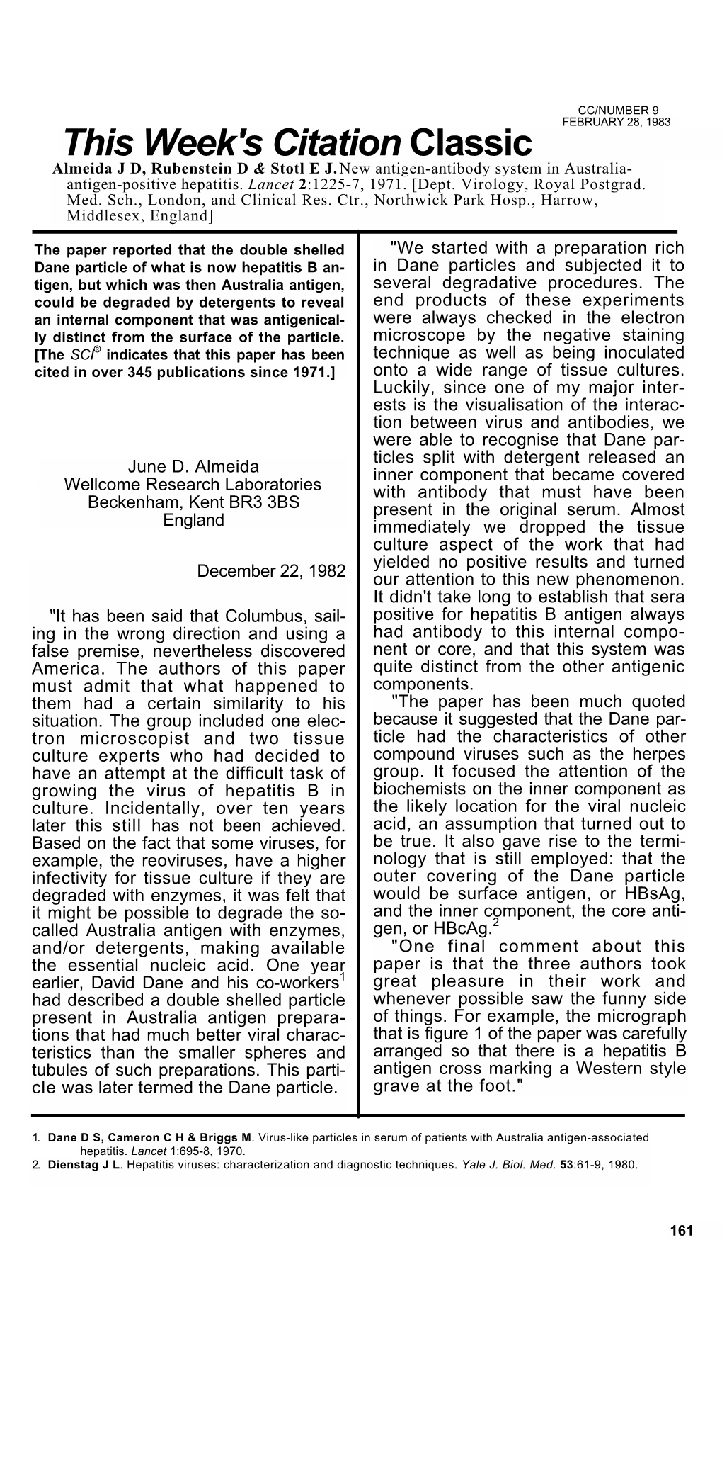 Almeida J D, Rubenstein D & Stotl E J. New Antigen-Antibody System In