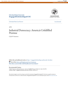 Industrial Democracy: America's Unfulfilled Promise Clyde W