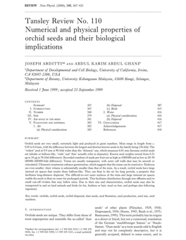 Tansley Review No. 110 Numerical and Physical Properties of Orchid Seeds and Their Biological Implications
