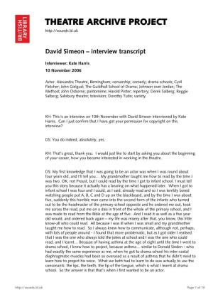 Theatre Archive Project: Interview with David Simeon