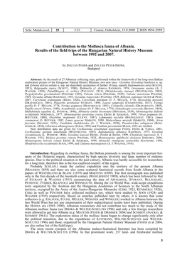 Contribution to the Mollusca Fauna of Albania. Results of the Field Trips of the Hungarian Natural History Museum Between 1992 and 2007
