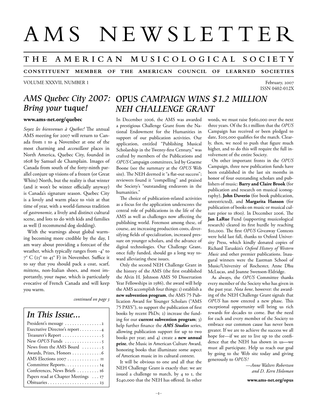 AMS Newsletter February 2007