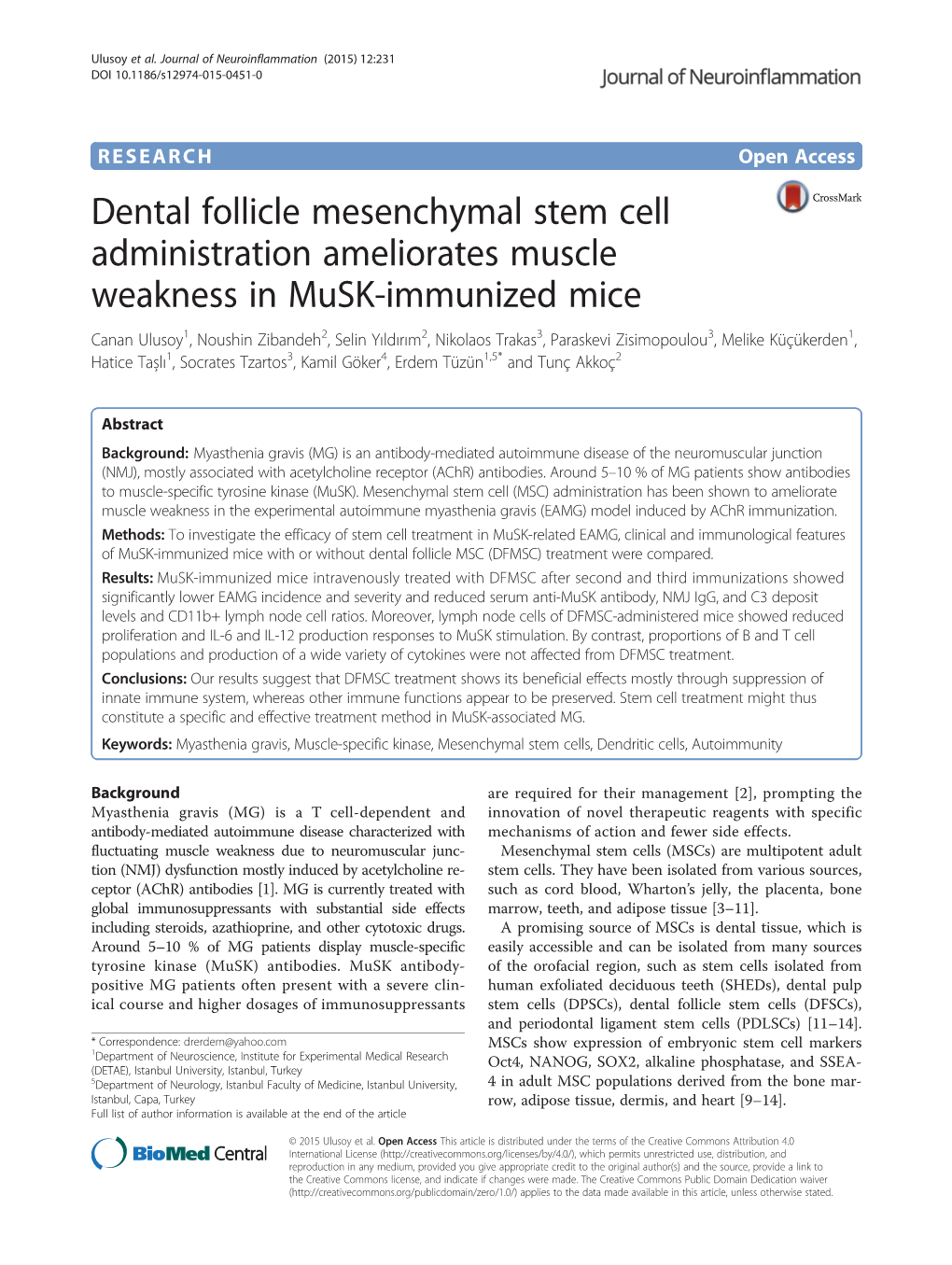 Dental Follicle Mesenchymal Stem Cell Administration Ameliorates Muscle