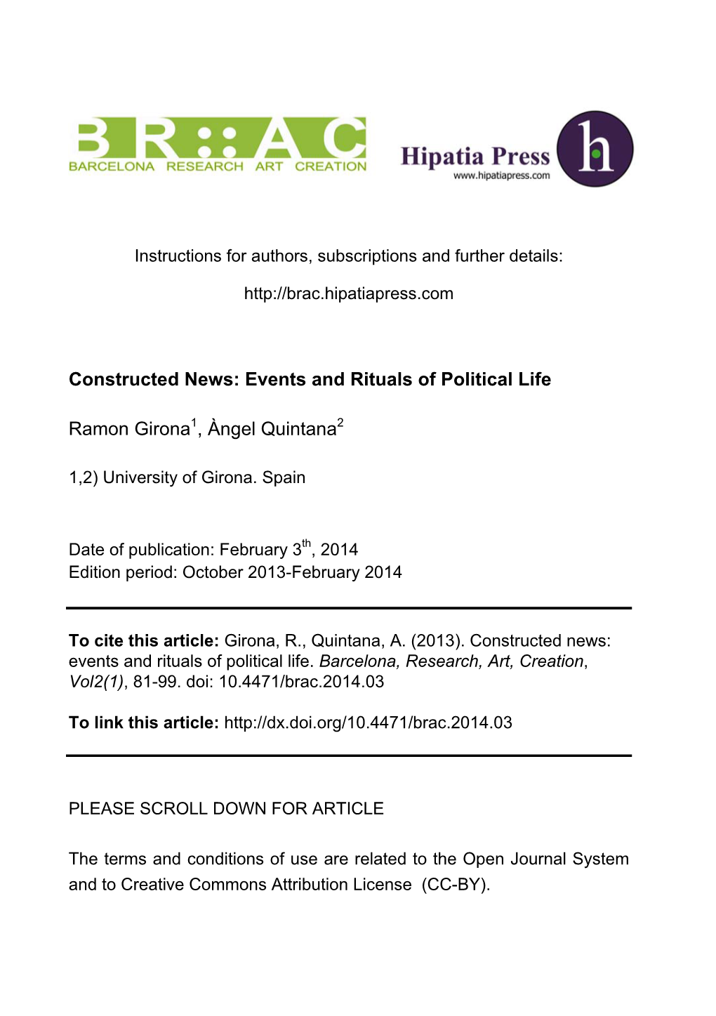 Constructed News: Events and Rituals of Political Life