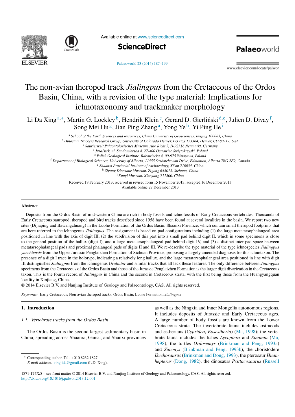 The Non-Avian Theropod Track Jialingpus from the Cretaceous of the Ordos