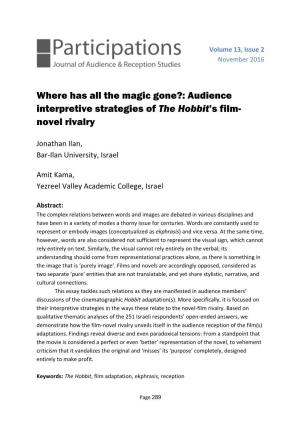 Where Has All the Magic Gone?: Audience Interpretive Strategies of the Hobbit’S Film- Novel Rivalry