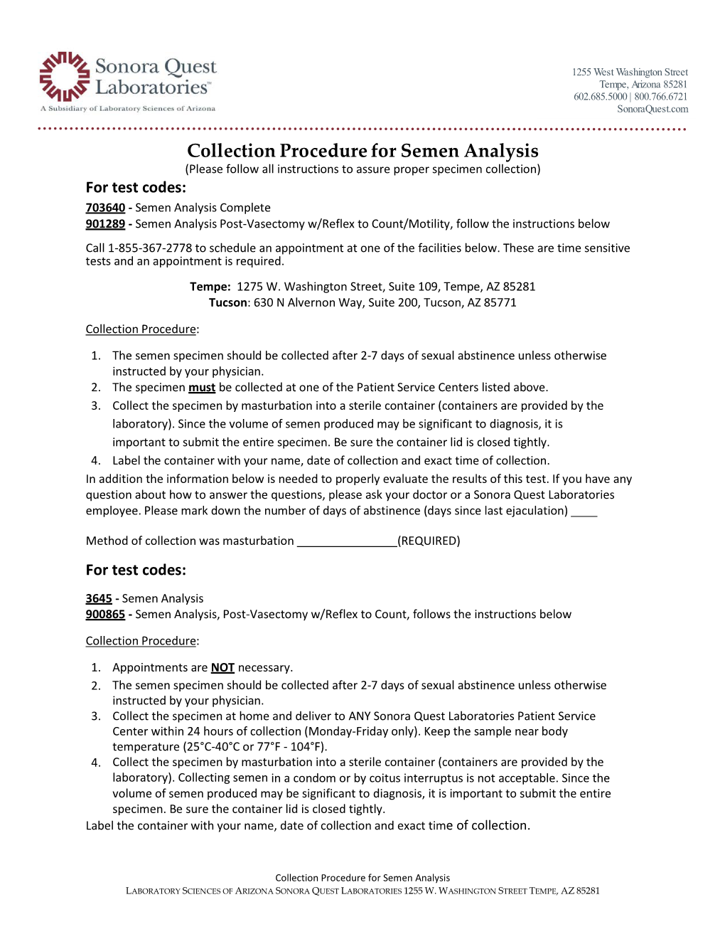 Collection Procedure for Semen Analysis