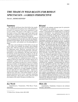 THE TRADE in WILD BEASTS for ROMAN SPECTACLES : a GREEN PERSPECTIVE David L