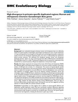 Human and Chimpanzee Chorionic Gonadotropin Beta Genes Pille Hallast1, Janna Saarela2, Aarno Palotie3,4,5 and Maris Laan*1