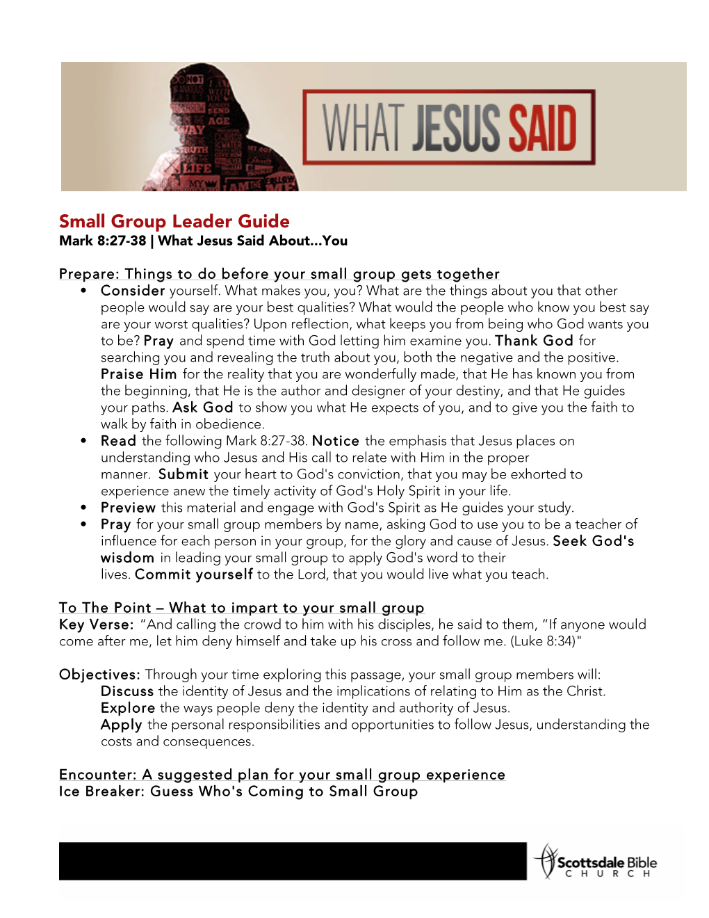 Small Group Leader Guide Mark 8:27-38 | What Jesus Said About...You