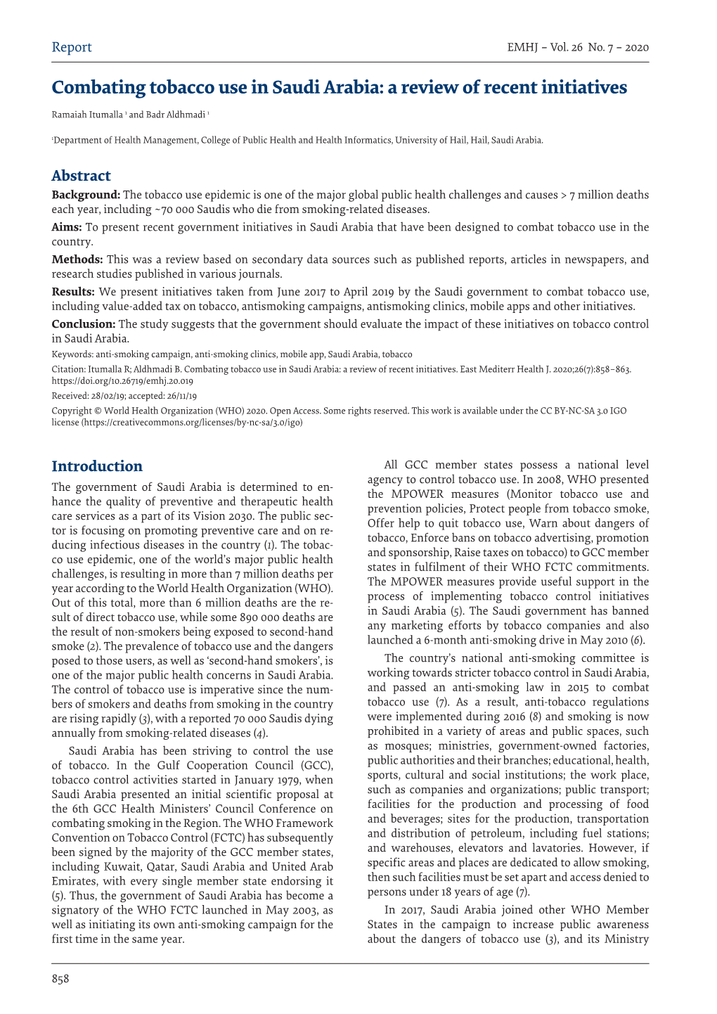 Combating Tobacco Use in Saudi Arabia: a Review of Recent Initiatives