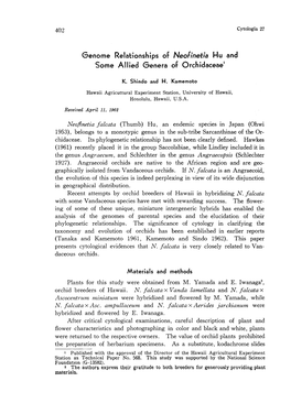 Genome Relationships of Neofinetia Hu and Some Allied Genera of Orchidaceae1