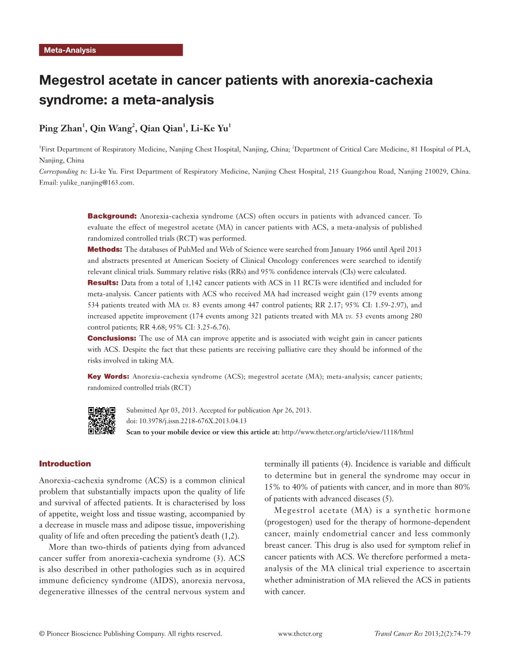 Megestrol Acetate in Cancer Patients with Anorexia-Cachexia Syndrome: a Meta-Analysis