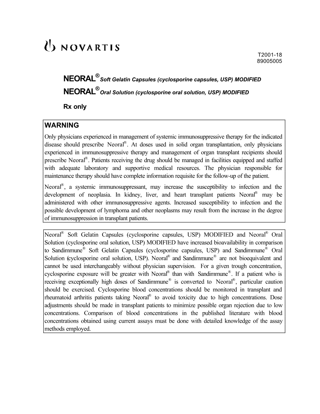 NEORAL Soft Gelatin Capsules (Cyclosporine Capsules, USP) MODIFIED ® NEORAL Oral Solution (Cyclosporine Oral Solution, USP) MODIFIED