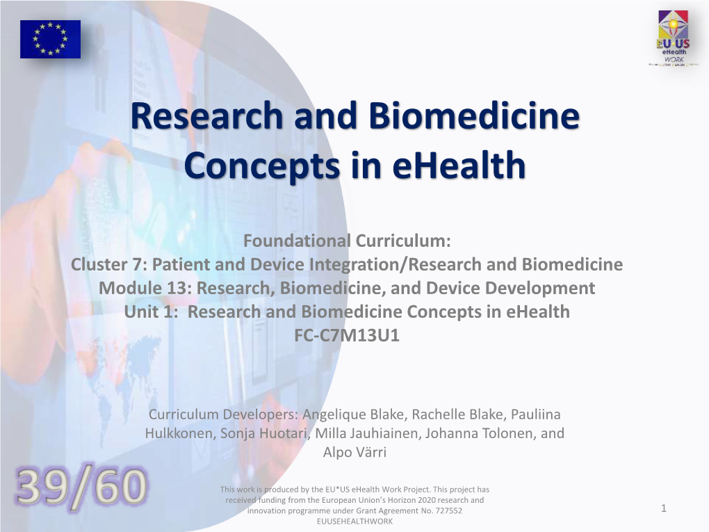 FC-C7M13U1 Research and Biomedicine Concepts in Ehealth