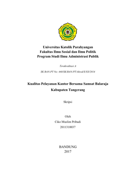 Kualitas Pelayanan Kantor Bersama Samsat Balaraja Kabupaten Tangerang