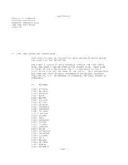 App1984.Txt Version 01 Codebook ------CODEBOOK APPENDIX FILE 1984 PRE-POST STUDY (1984.TV)