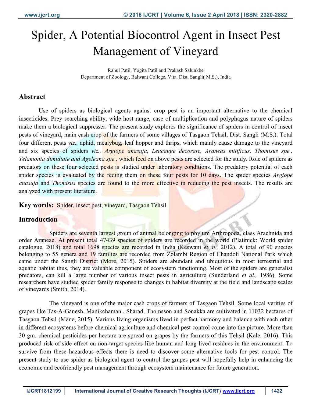 Spider, a Potential Biocontrol Agent in Insect Pest Management of Vineyard