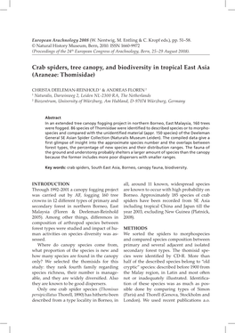 Crab Spiders, Tree Canopy, and Biodiversity in Tropical East Asia (Araneae: Thomisidae)