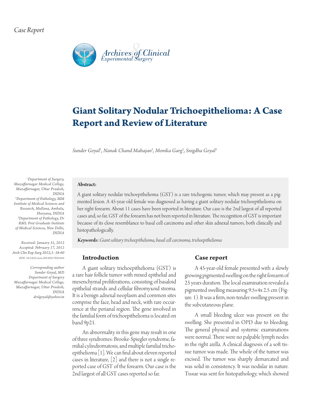 Giant Solitary Nodular Trichoepithelioma: a Case Report and Review of Literature